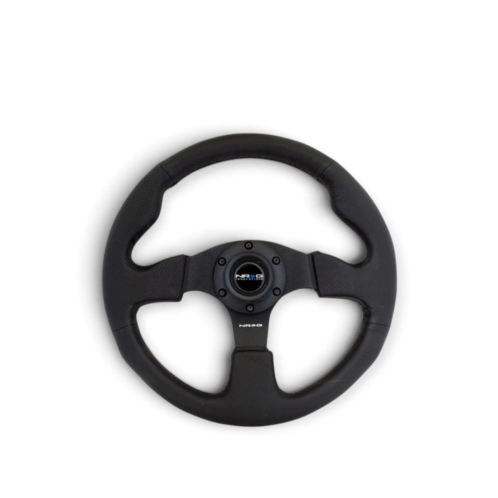 NRG Reinforced Steering Wheel (320mm) Black Leather w/Black Stitching - Lunaticsco