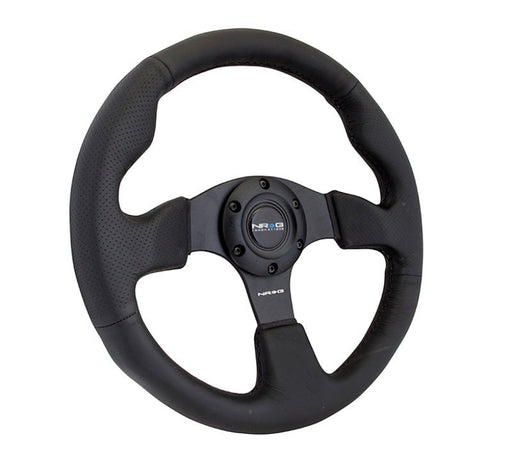 NRG Reinforced Steering Wheel (320mm) Black Leather w/Black Stitching - Lunaticsco