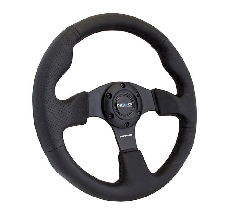 NRG Reinforced Steering Wheel (320mm) Black Leather w/Black Stitching - Lunaticsco