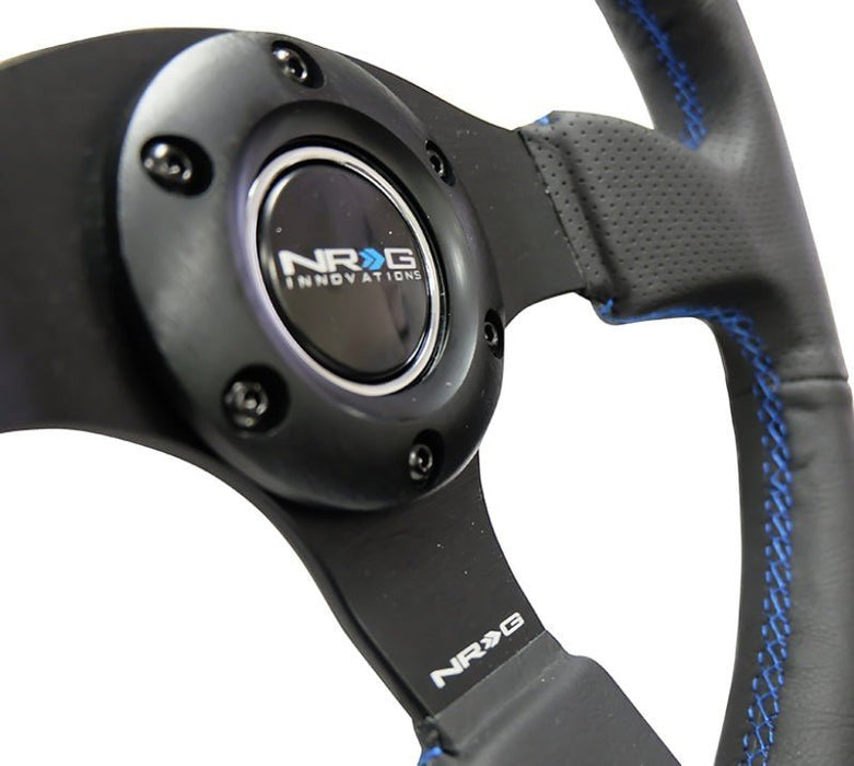 NRG Reinforced Steering Wheel (320mm) Black Leather w/Blue Stitching - Lunaticsco