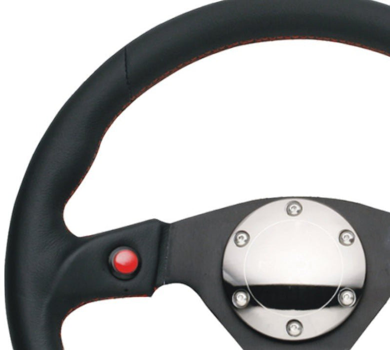 NRG Reinforced Steering Wheel (320mm) Blk Leather w/Dual Buttons - Lunaticsco