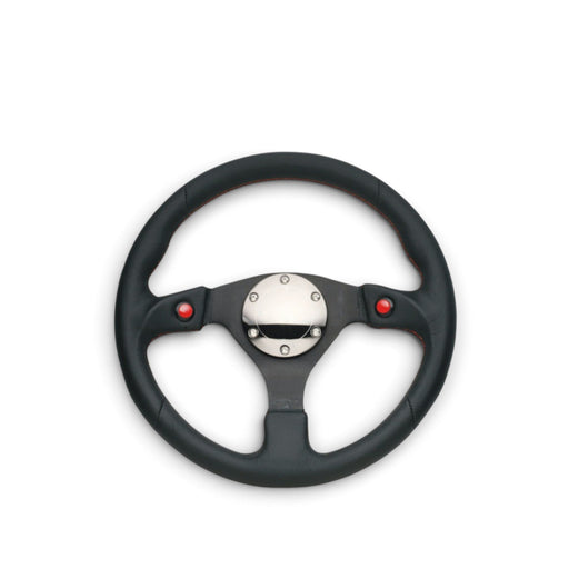 NRG Reinforced Steering Wheel (320mm) Blk Leather w/Dual Buttons - Lunaticsco