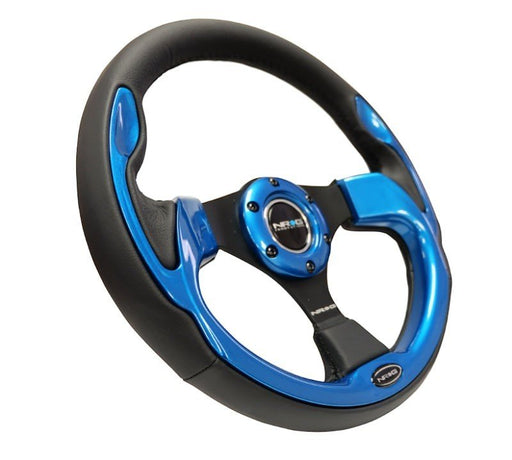 NRG Reinforced Steering Wheel (320mm) Blk w/Blue Trim - Lunaticsco