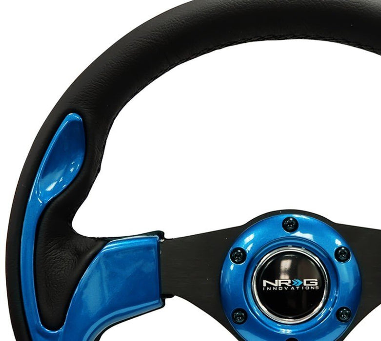 NRG Reinforced Steering Wheel (320mm) Blk w/Blue Trim - Lunaticsco