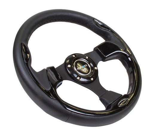 NRG Reinforced Steering Wheel (320mm) Blk w/Gloss Black Trim - Lunaticsco