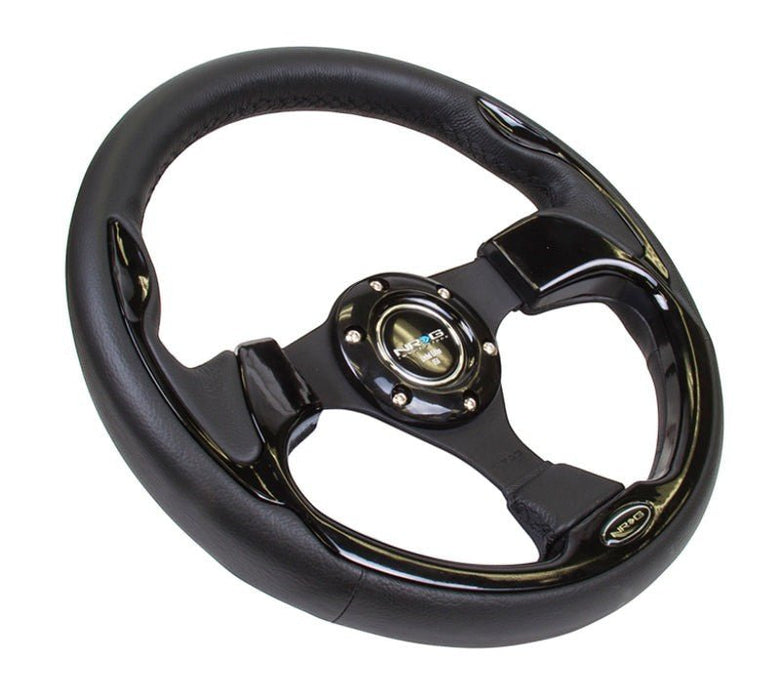 NRG Reinforced Steering Wheel (320mm) Blk w/Gloss Black Trim - Lunaticsco