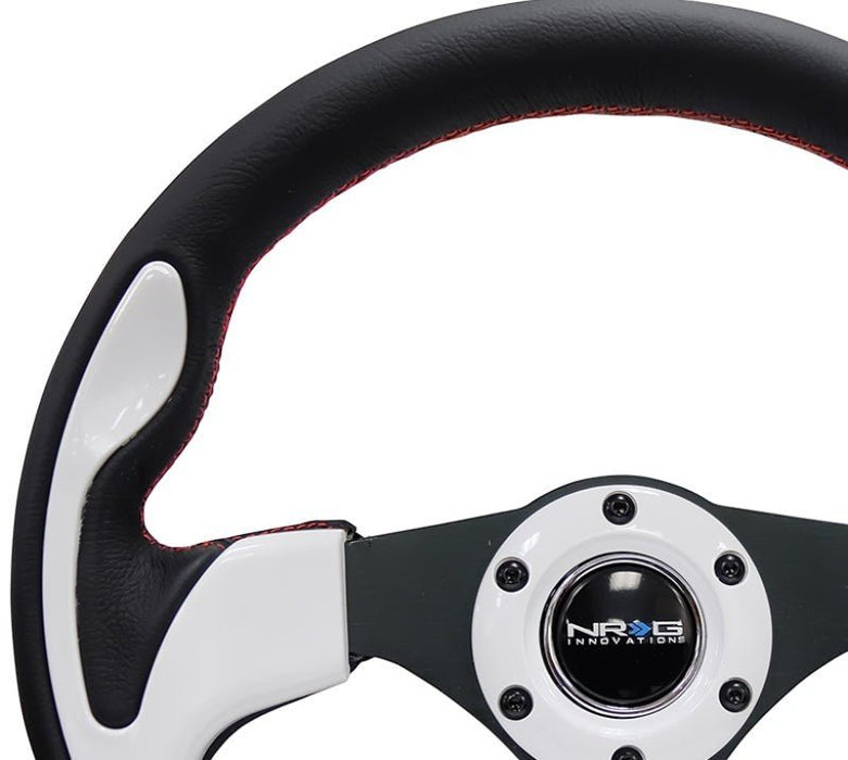 NRG Reinforced Steering Wheel (320mm) Blk w/White Trim & 4mm 3-Spoke - Lunaticsco