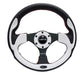 NRG Reinforced Steering Wheel (320mm) Blk w/White Trim & 4mm 3-Spoke - Lunaticsco
