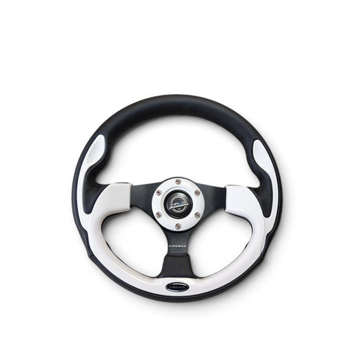 NRG Reinforced Steering Wheel (320mm) Blk w/White Trim & 4mm 3-Spoke - Lunaticsco