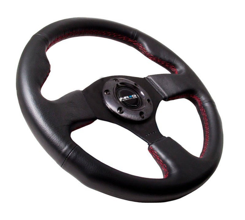 NRG Reinforced Steering Wheel (320mm) Leather w/Red Stitch - Lunaticsco