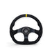NRG Reinforced Steering Wheel (320mm) Sport Alcantara Dual Push Buttons Flat Bottom w/Yellow Center - Lunaticsco