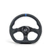 NRG Reinforced Steering Wheel (320mm) Sport Leather Flat Bottom w/ Blue Center/ Blue Stitching - Lunaticsco