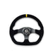 NRG Reinforced Steering Wheel (320mm) Sport Suede Flat Bottom w/ Yellow Center Mark - Lunaticsco