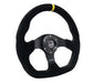 NRG Reinforced Steering Wheel (320mm) Sport Suede Flat Bottom w/ Yellow Center Mark - Lunaticsco