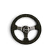 NRG Reinforced Steering Wheel (330mm / 3in Deep) Blk Suede w/Criss Cross Stitch w/Blk 3-Spoke Center - Lunaticsco