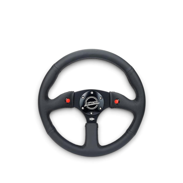NRG Reinforced Steering Wheel (350mm/ 2.5in. Deep) Sport Leather Racing/ 4mm Matte Black Spoke - Lunaticsco