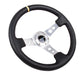 NRG Reinforced Steering Wheel 350mm 3" Deep (Black Leather / Circle Cut Spokes / Yellow CM) - Lunaticsco