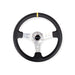 NRG Reinforced Steering Wheel 350mm 3" Deep (Black Leather / Circle Cut Spokes / Yellow CM) - Lunaticsco