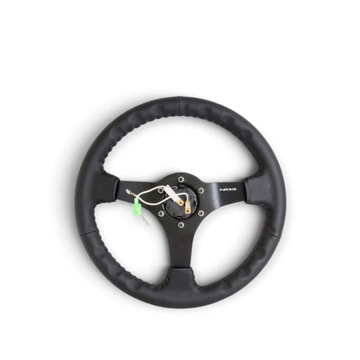 NRG Reinforced Steering Wheel (350mm / 3in. Deep) Bk Leather w/Bk BBall Stitch (Odi Bakchis Edition) - Lunaticsco