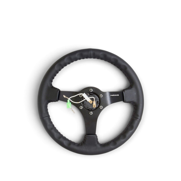 NRG Reinforced Steering Wheel (350mm / 3in. Deep) Bk Leather w/Bk BBall Stitch (Odi Bakchis Edition) - Lunaticsco