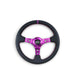 NRG Reinforced Steering Wheel (350mm / 3in. Deep) Black Leather w/Purple Center & Purple Stitching - Lunaticsco