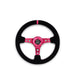 NRG Reinforced Steering Wheel (350mm/ 3in. Deep) Black Suede/ Fushia Center Mark/ Fushia Stitching - Lunaticsco
