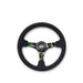 NRG Reinforced Steering Wheel (350mm / 3in. Deep) Black Suede w/ 5mm Floral 3-Spoke Center - Lunaticsco