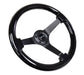 NRG Reinforced Steering Wheel (350mm / 3in. Deep) Black w/Black Chrome Solid 3-Spoke Center - Lunaticsco