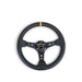 NRG Reinforced Steering Wheel (350mm / 3in. Deep) Blk Leather w/Blk Cutout Spoke/Yellow Center Mark - Lunaticsco