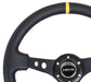 NRG Reinforced Steering Wheel (350mm / 3in. Deep) Blk Leather w/Blk Cutout Spoke/Yellow Center Mark - Lunaticsco
