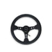 NRG Reinforced Steering Wheel (350mm / 3in. Deep) Blk Leather w/Blk Spoke & Circle Cutouts - Lunaticsco