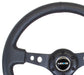 NRG Reinforced Steering Wheel (350mm / 3in. Deep) Blk Leather w/Blk Spoke & Circle Cutouts - Lunaticsco