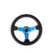 NRG Reinforced Steering Wheel (350mm / 3in. Deep) Blk Leather w/Blue Circle Cutout Spokes - Lunaticsco