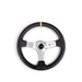 NRG Reinforced Steering Wheel (350mm / 3in. Deep) Blk Leather w/Circle Cut Spokes & Single Yellow CM - Lunaticsco