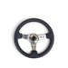 NRG Reinforced Steering Wheel (350mm / 3in. Deep) Blk Leather w/Gunmetal Circle Cutout Spokes - Lunaticsco