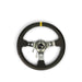 NRG Reinforced Steering Wheel (350mm / 3in. Deep) Blk Leather w/Gunmetal Cutout Spoke & Yellow CM - Lunaticsco