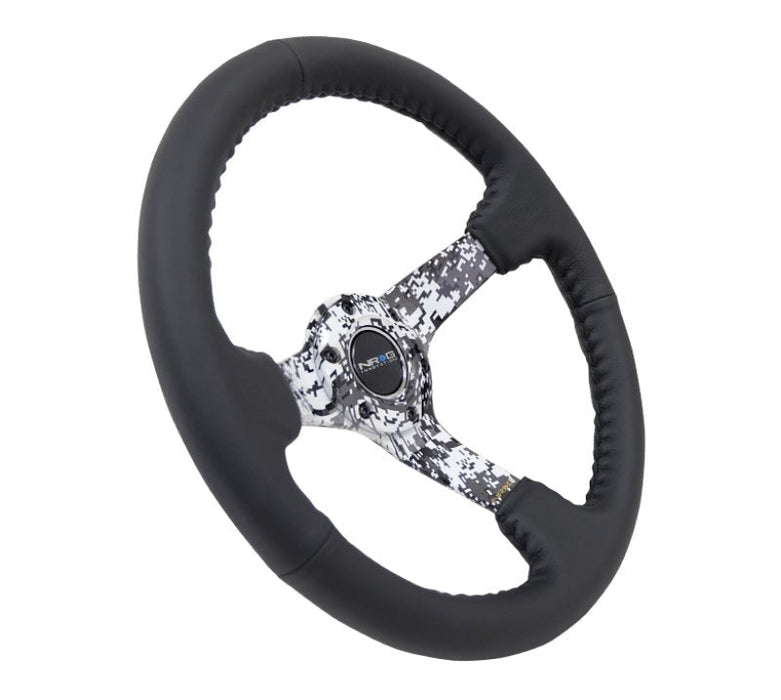 NRG Reinforced Steering Wheel (350mm / 3in. Deep) Blk Leather w/Hydrodipped Digi-Camo Spokes - Lunaticsco