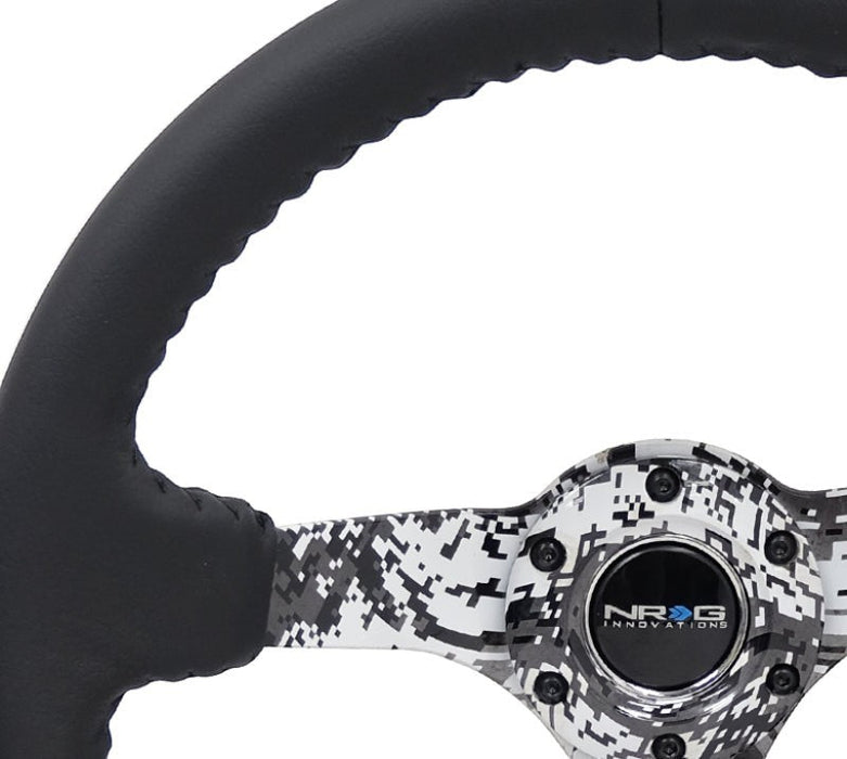 NRG Reinforced Steering Wheel (350mm / 3in. Deep) Blk Leather w/Hydrodipped Digi-Camo Spokes - Lunaticsco