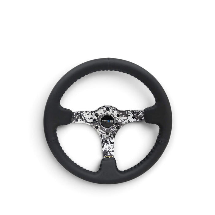 NRG Reinforced Steering Wheel (350mm / 3in. Deep) Blk Leather w/Hydrodipped Digi-Camo Spokes - Lunaticsco