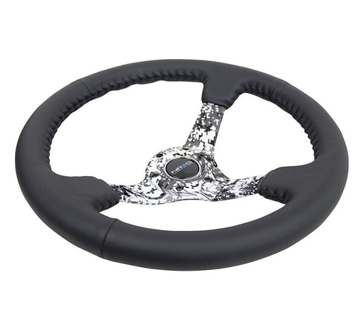 NRG Reinforced Steering Wheel (350mm / 3in. Deep) Blk Leather w/Hydrodipped Digi-Camo Spokes - Lunaticsco