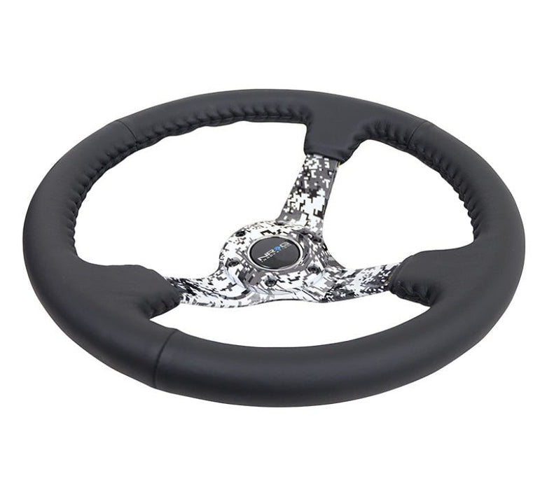 NRG Reinforced Steering Wheel (350mm / 3in. Deep) Blk Leather w/Hydrodipped Digi-Camo Spokes - Lunaticsco