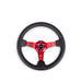 NRG Reinforced Steering Wheel (350mm / 3in. Deep) Blk Leather w/Red Circle Cutout Spokes - Lunaticsco