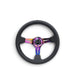 NRG Reinforced Steering Wheel (350mm / 3in. Deep) Blk Leather/Blk Stitch w/Neochrome Slits - Lunaticsco
