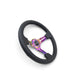 NRG Reinforced Steering Wheel (350mm / 3in. Deep) Blk Leather/Blk Stitch w/Neochrome Slits - Lunaticsco