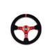 NRG Reinforced Steering Wheel (350mm / 3in. Deep) Blk Leather/Red Stitch w/Red Spoke - Lunaticsco