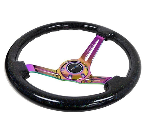 NRG Reinforced Steering Wheel (350mm / 3in. Deep) Blk Multi Color Flake w/ Neochrome Center Mark - Lunaticsco
