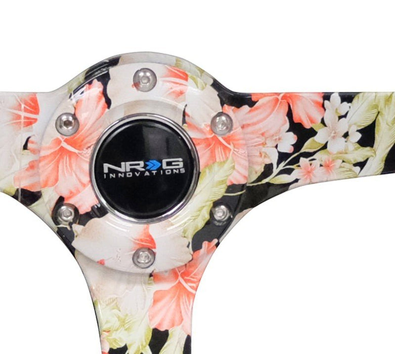 NRG Reinforced Steering Wheel (350mm / 3in. Deep) Blk Suede Floral Dipped w/ Blk Baseball Stitch - Lunaticsco