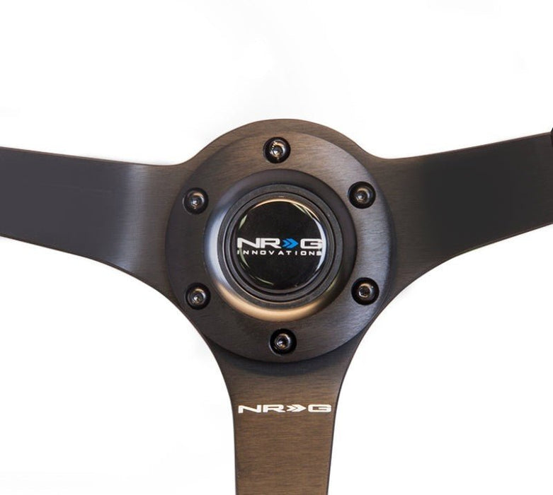 NRG Reinforced Steering Wheel (350mm / 3in. Deep) Blk Suede w/Blk BBall Stitch (Odi Bakchis Edition) - Lunaticsco