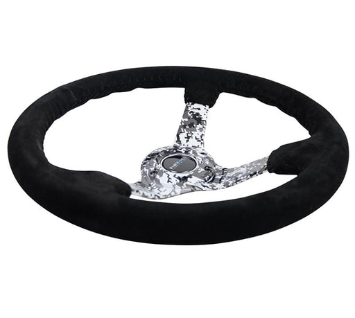 NRG Reinforced Steering Wheel (350mm / 3in. Deep) Blk Suede w/Hydrodipped Digi-Camo Spokes - Lunaticsco