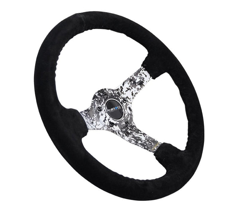 NRG Reinforced Steering Wheel (350mm / 3in. Deep) Blk Suede w/Hydrodipped Digi-Camo Spokes - Lunaticsco
